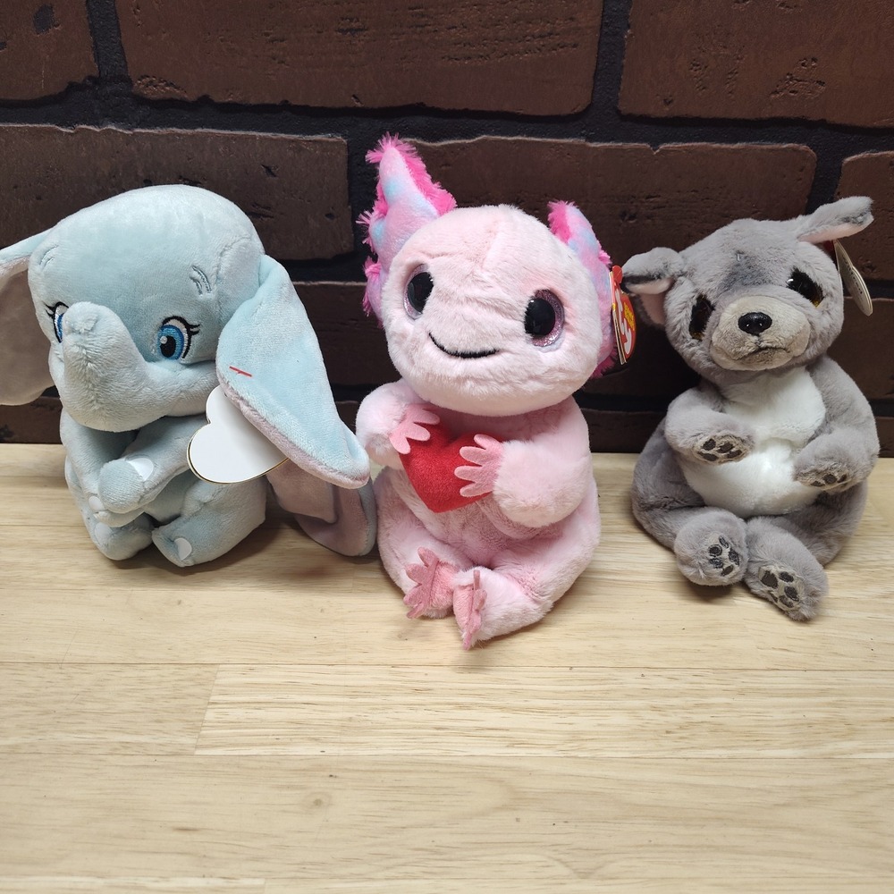 Ty beanie Dumbo the Elephant Locky Axolotl Valentine Wilford the French bulldog